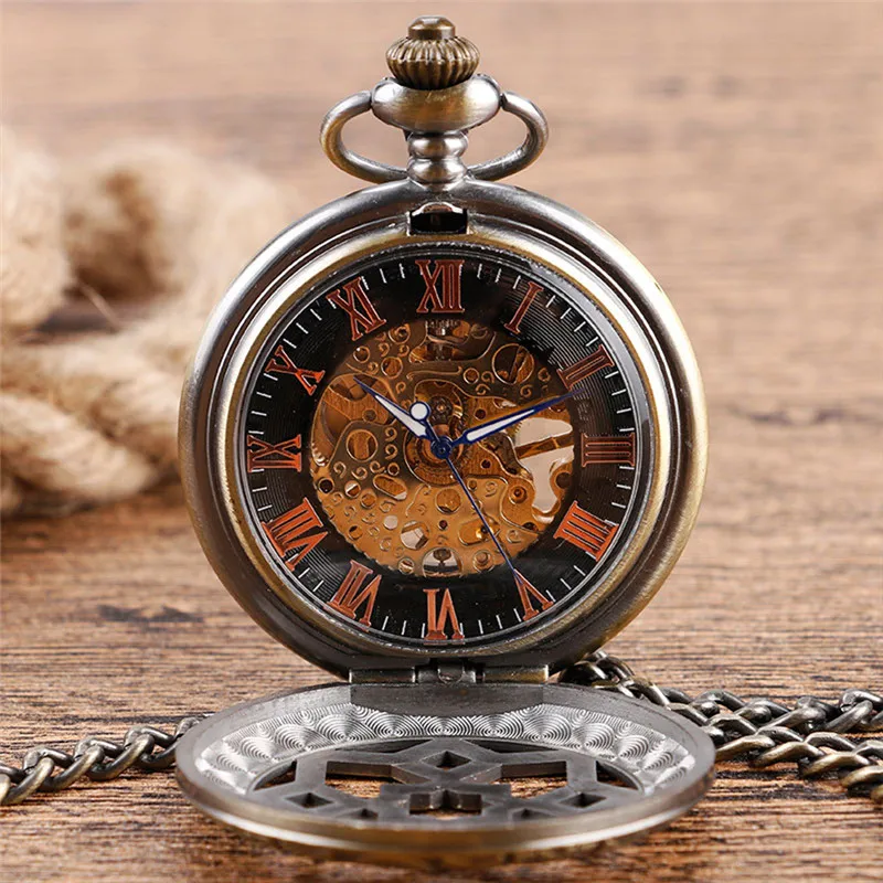 Antique Pocket Watch Retro Handwind Mechanical Watches for Men Women Roman Number Dial with Pendant Chain Clock Reloj Gift