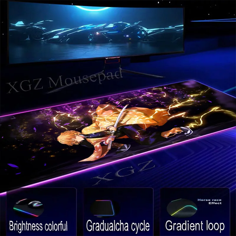  XGZ Anime Blade of Ghost Devil Killer Large RGB Mouse Pad Lock-edge Computer Colorful Keyboard Desk