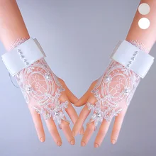 Женские свадебные перчатки длиной до запястья с жемчугом guanti sposa женские вечерние элегантные кружевные вышитые свадебные перчатки без пальцев