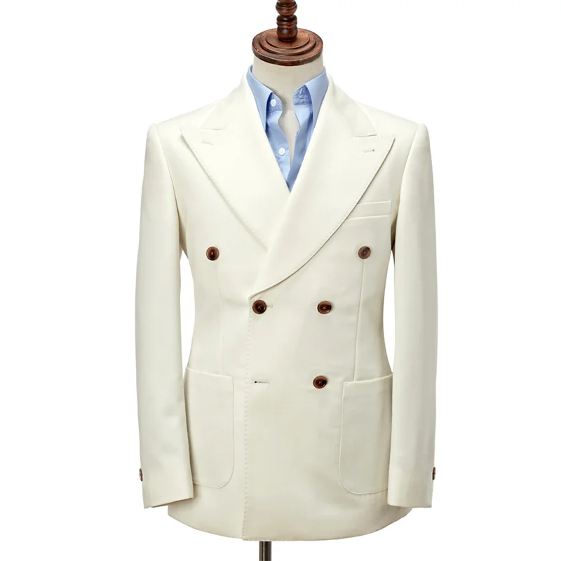 Designer Men\'s Suits and Blazer Beige Jacket Prom Party Tuxedo Wedding Groom Blazer Double Breasted Coat 1 Pcs Customize
