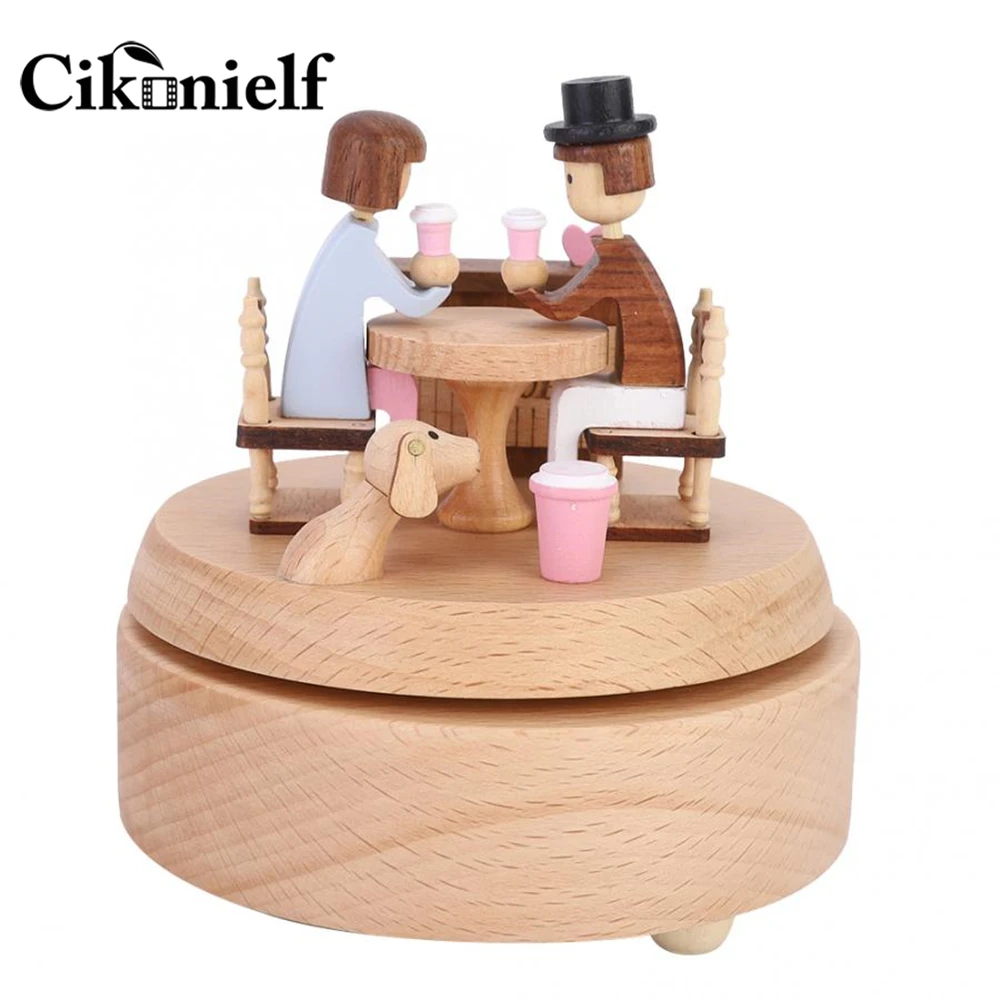 Cikonielf Modern Distinctive Shape Wooden Music Box Rotating Musical for Wedding Home Office Decoration Gift | Дом и сад