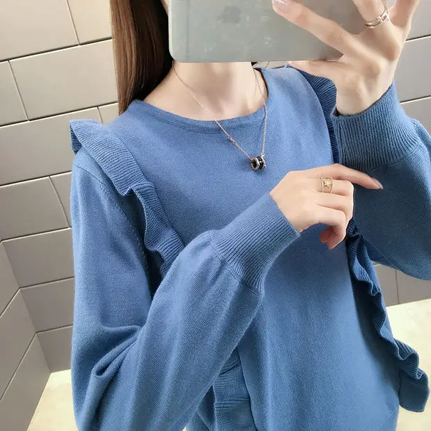 Blusas De Inverno Feminina, джемпер из лайкры, компьютерный трикотажный пуловер, 9466, настоящая фотография, Осень-зима, свитер из двух частей 70