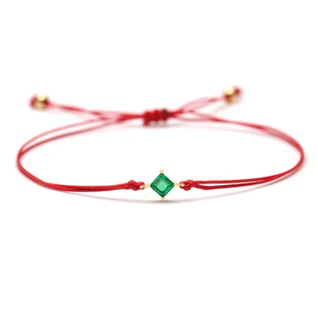 

Simple Green Stone Thin Cord Braided Bracelet Women Men 2019 New Fashion Tiny Green Semi-precious Stone Red Black String Jewel