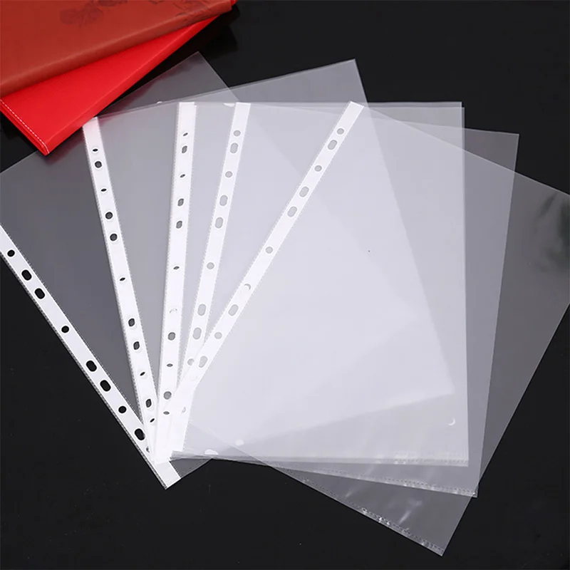 100 шт/партия A4 прозрачные пластиковые перфорированные карманы папки для хранения тонкие 11 отверстий свободные лист документы лист протекторы