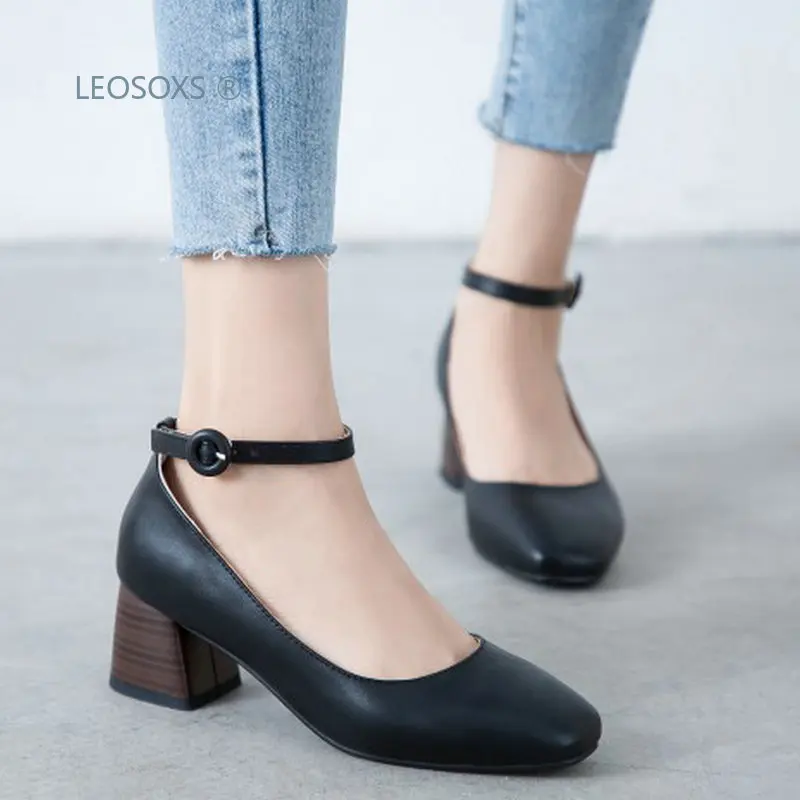 

WOMEN'S Sandals 2020 Spring Straight Buckle Surface Shoe Heel Multi Purpose 5 Centimeter Semi-High-Heel Pu High Heel Shoes
