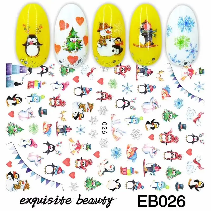5 sheets EB26 5 листов 3D слайдер для ногтей Рождественская наклейка татуировки наклейки клей маникюр Советы Дизайн ногтей украшения Рождественская елка Снеговик - Цвет: 5 sheets EB26