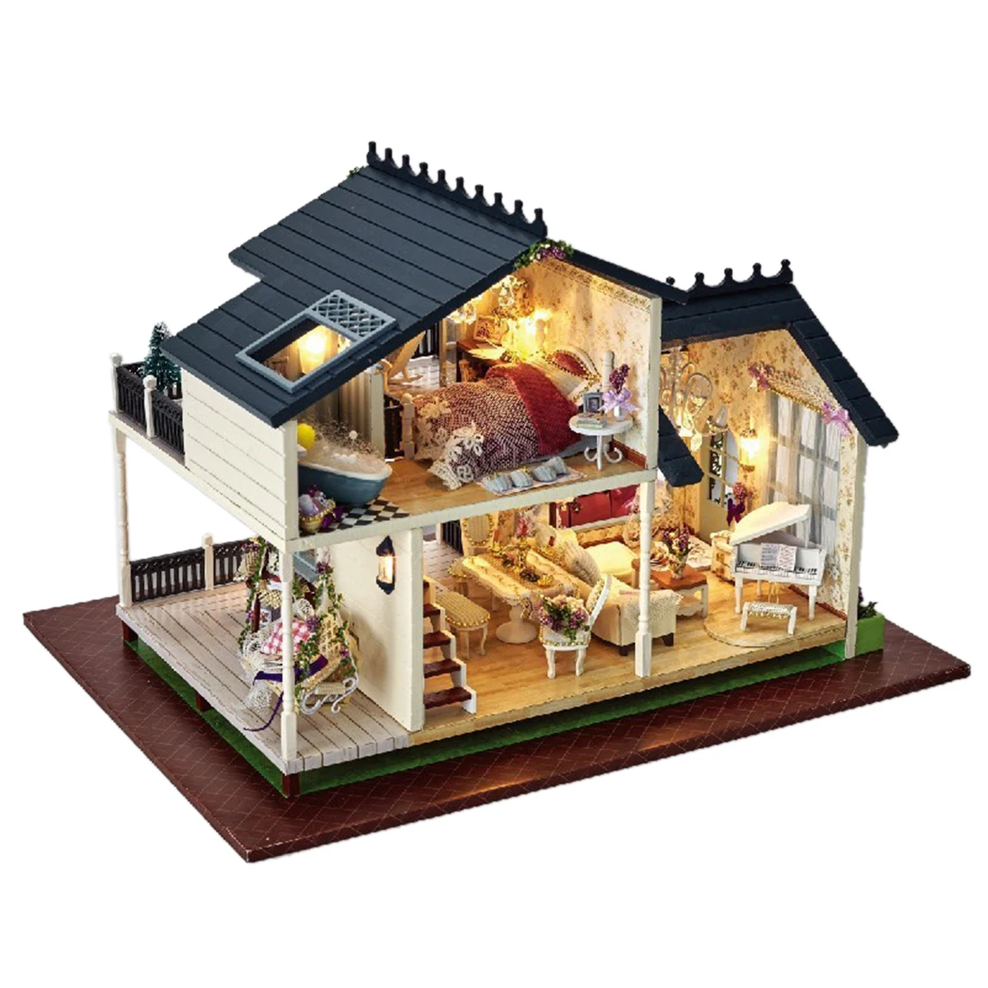 

DIY Cabin Assembled Toy Model Set Villa Wooden Crafts Handmade Assembly House Model Gift With Light