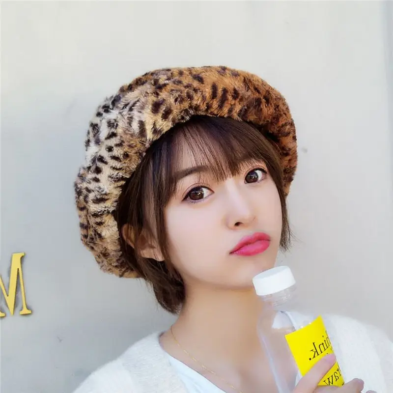 

2019 Women's Bucket Hats Winter Leopard Warm Hip Hop Cap Fashion Hat for Female