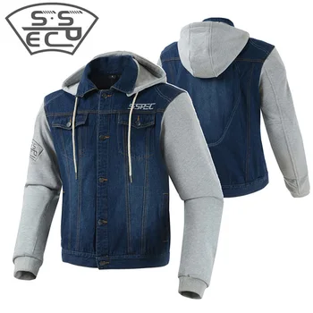 

New men's denim jacket, motorcycle jacket, Hoodie for road racing,fashion casual sweater jacket, with motorcycle protective gear