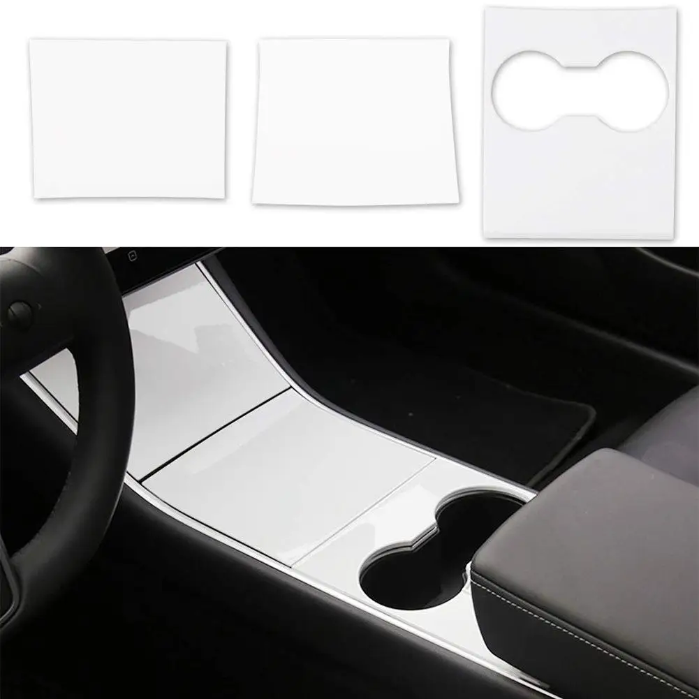 

3 Pcs/Set Car Inner Center Console Gear Shift Box Sequin Water Cup Holder Cover Trim For Tesla Model 3 Protect Console Stickers