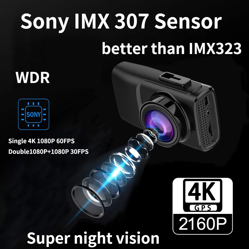  ELEBEST Car camera WiFi GPS 1080P Front/Inside Dual Lens Car DVR Sony Sensor IMX307 WDR 4K Dash Cam