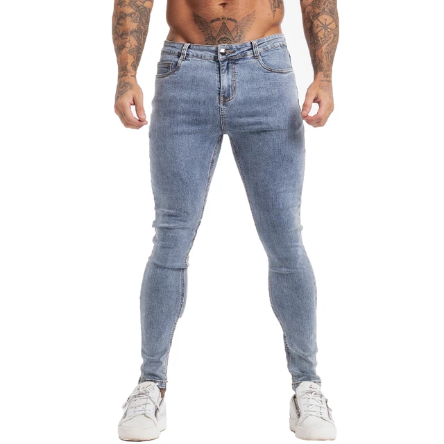GINGTTO Skinny Jeans Men Blue Denim Pants Male Hip Hop Mens