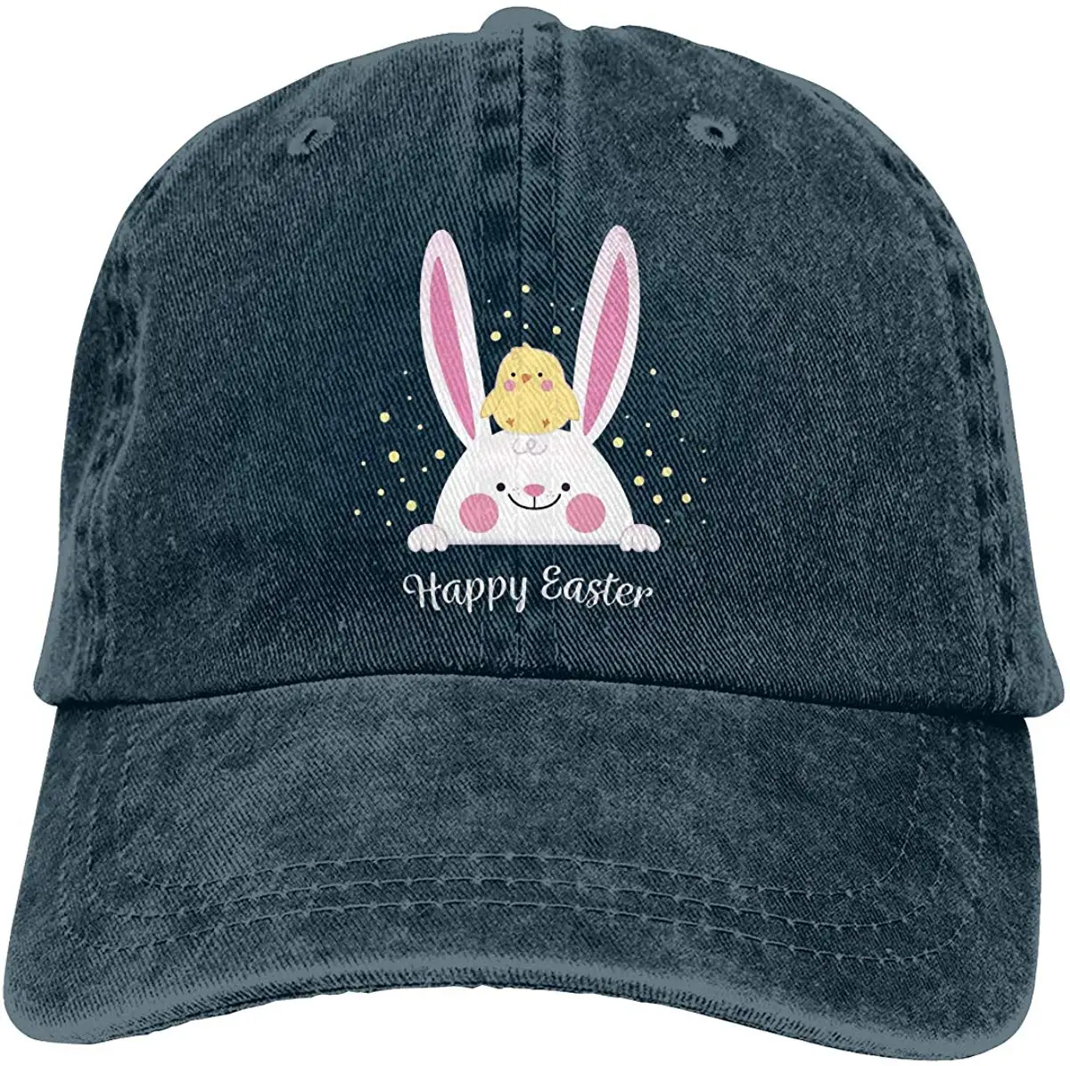 TSDFCMen Women Vintage Adjustable Casquette Happy Easter Bunny Baseball Cap, Black