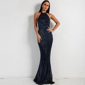

2020 Evening Party Dress Elegant Fashion Shining Backless Halter Banquet Bodycon Night CLub Sexy Dress Long