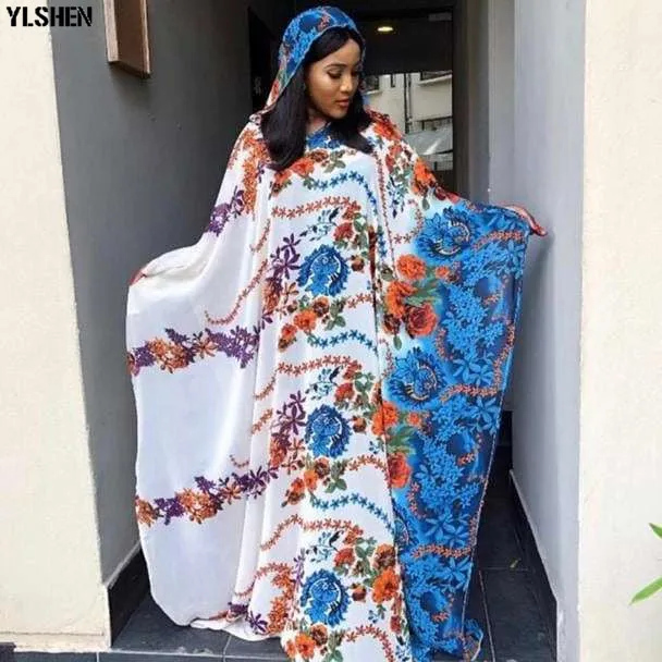 African Dresses for Women 2019 New African Clothes Dashiki Hooded Ankara Dresses Bazin White Print Traditional Two Piece Set African Long Dress Wear for Lady Hight Quality Fashion Basin Riche Robe Africaine Femme 2019 01