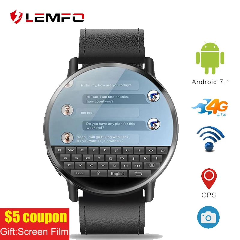 Смарт часы LEMFO LEM X мужские 2 03 дюйма 4G Wi Fi GPS 8 МП|Смарт-часы| |