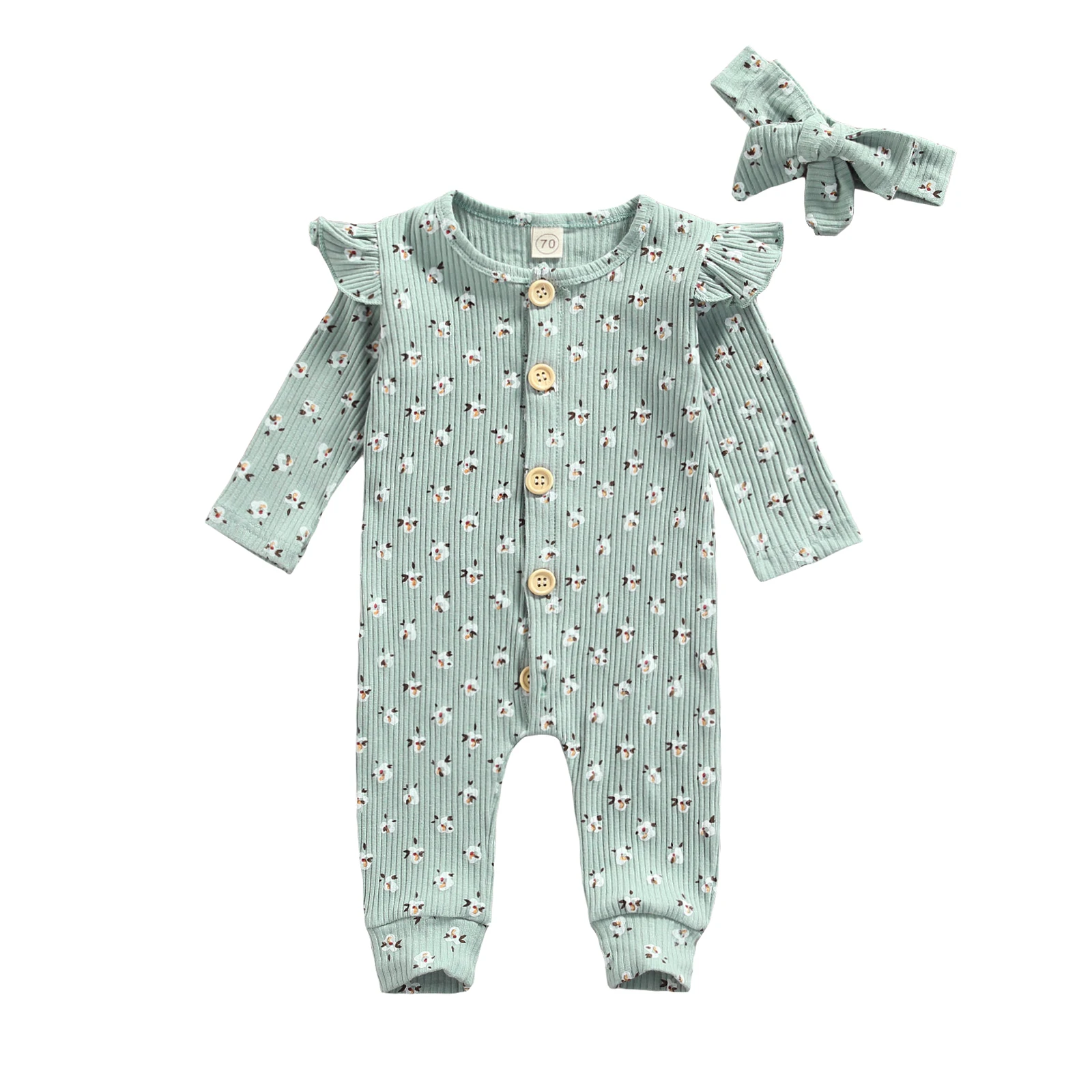 Infant Baby Girls Casual Long Sleeve Jumpsuit Fashion Printing Single-breasted Round Neck Long Romper Bamboo fiber children's clothes Baby Rompers