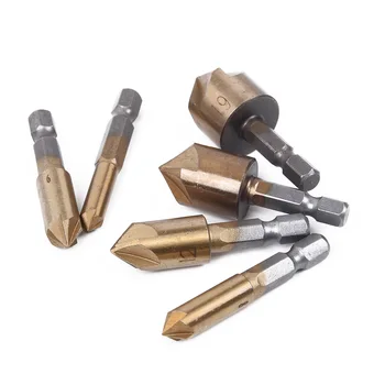 

6 Pcs 90°Hex 5Flute Drill Bit Set Counter Sink Chamfer Cutter 6/8/9/13/16/19mm