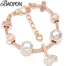 BAOPON, Новое поступление, очаровательные браслеты с застежкой в виде лобстера, бусины в виде сердца, цепочка из розового золота, прекрасный браслет для женщин, ювелирные изделия для влюбленных, подарок