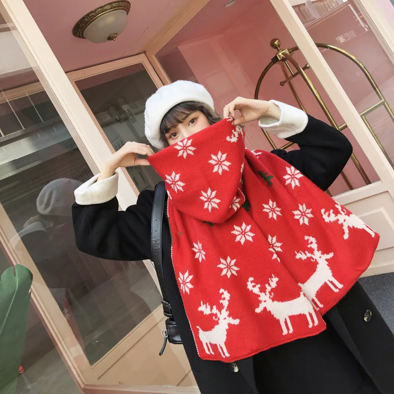 Snowflake deer C3 Модный Рождественский женский шарф, рождественский подарок, Зимний вязаный теплый шарф со снежинками и оленем, праздничный шарф для девочек, длинные шали S023 - Цвет: Snowflake deer C3