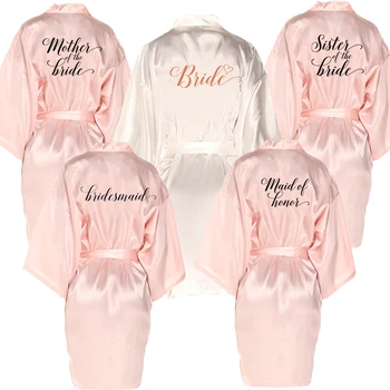 

2020 sexy short satin robe women light pink kimono robe blush wedding dressing gown team bride bridesmaid robes