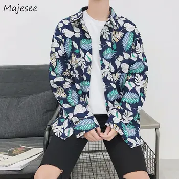 

Shirt Men Printed Long Sleeve Tops Turn-down Collar Mens Shirts Korean Style Plus Size Students Hot Sale Clothes Breathable Chic