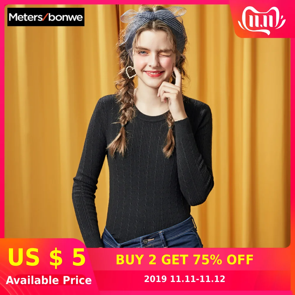 Günstig METERSBONWE Neue Herbst Winter Weibliche Pullover Striped Mode Schlanke Pullover Pullover