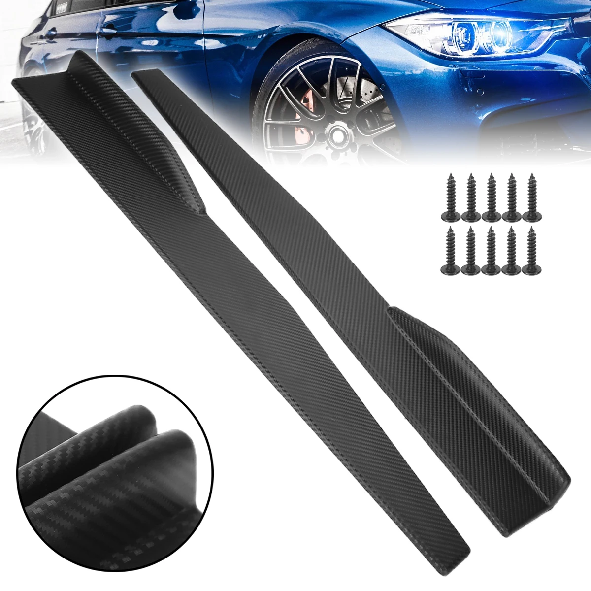 2pcs 74.5cm Car Universal Carbon Fiber Modified Car Body Side Skirt Rocker Splitters Anti-Scratch Winglet Wings Bumper