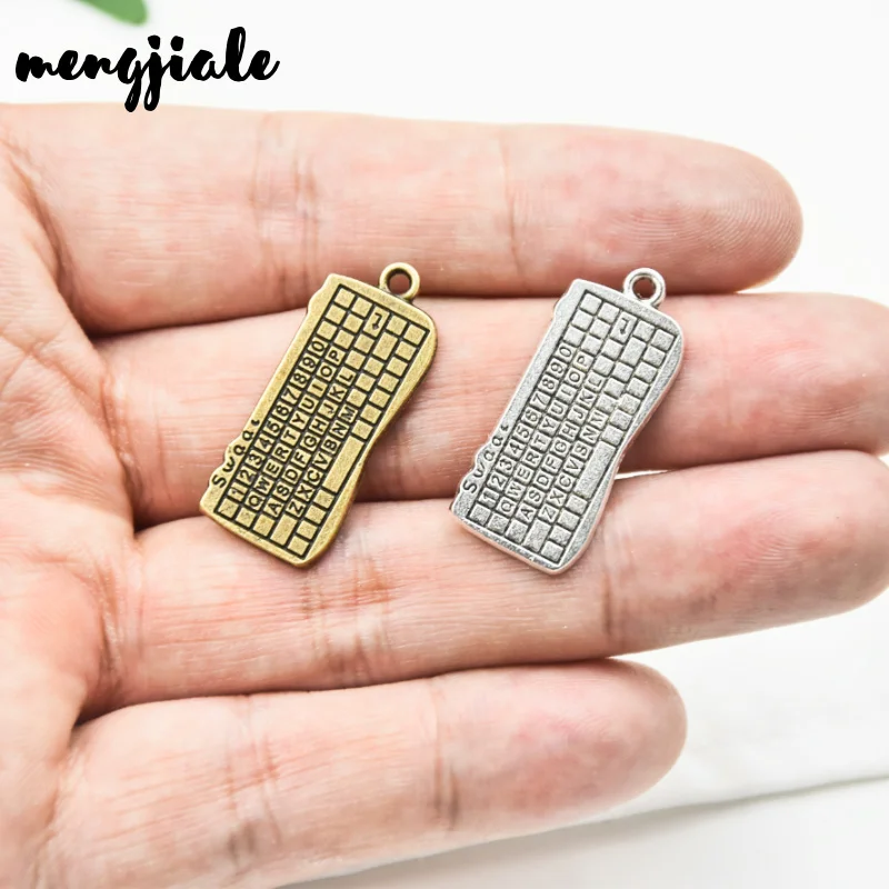 MENGJIALE 15pcs/lot Charms computer keyboard Antique Silver Plated Pendants Making DIY Handmade Tibetan Silver Jewelry 30x13mm