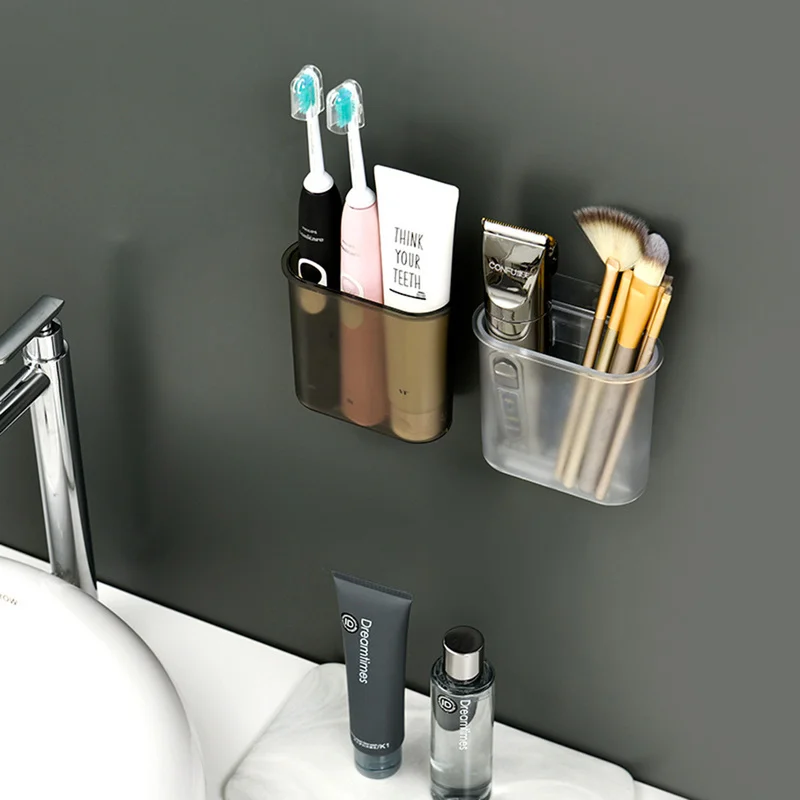 

Paste Hanging Toiletries Cosmetic Container Bathroom Organizer Wall Mounted Toothbrush Holder Shelf Toothpaste Storage Box 1Pc