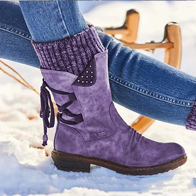 purple Женские зимние сапоги; женская теплая обувь; зимние сапоги из натуральной кожи; зимняя женская обувь; женские сапоги до середины икры на платформе - Цвет: purple
