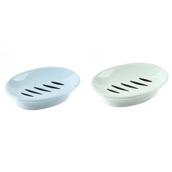 

2x Bathroom Soap Dish Box Simple Design Double Layer Soap Sponge Dish Holder Green & Blue