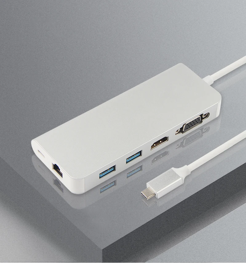 Ajiuyu USB C концентратор адаптер док-станция type-c Thunderblt 3 мульти порт конвертер HDMI VGA RJ45 USB-C USB 3,0 PD сплиттер аксессуары карта