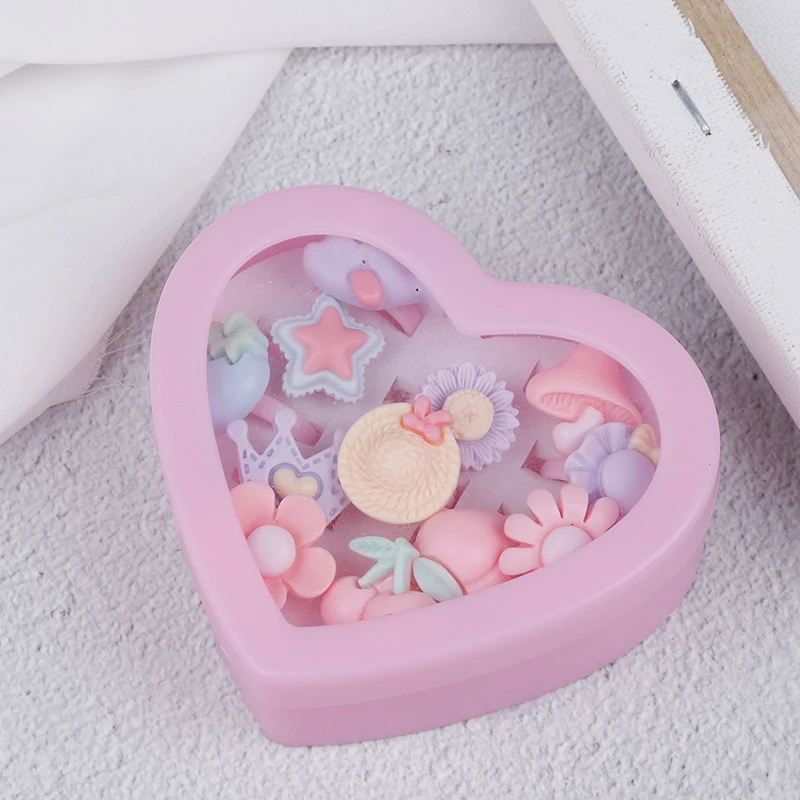 12 шт микс мультфильм цветок ассорти смолы пластик розовый ребенок дети девочка детские кольца с сердцем коробка подарок ювелирные изделия