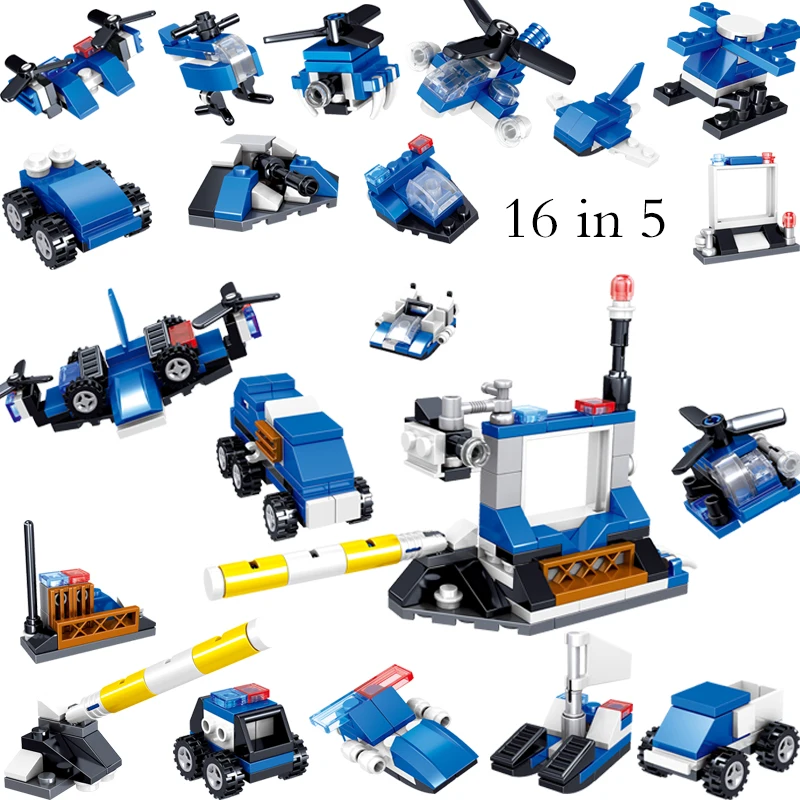 

16 In 5 City Police Group Hunt Action Building Block Aircraft Vehicle Car Compatible LegoES Brick Children Toy Christmas Gift