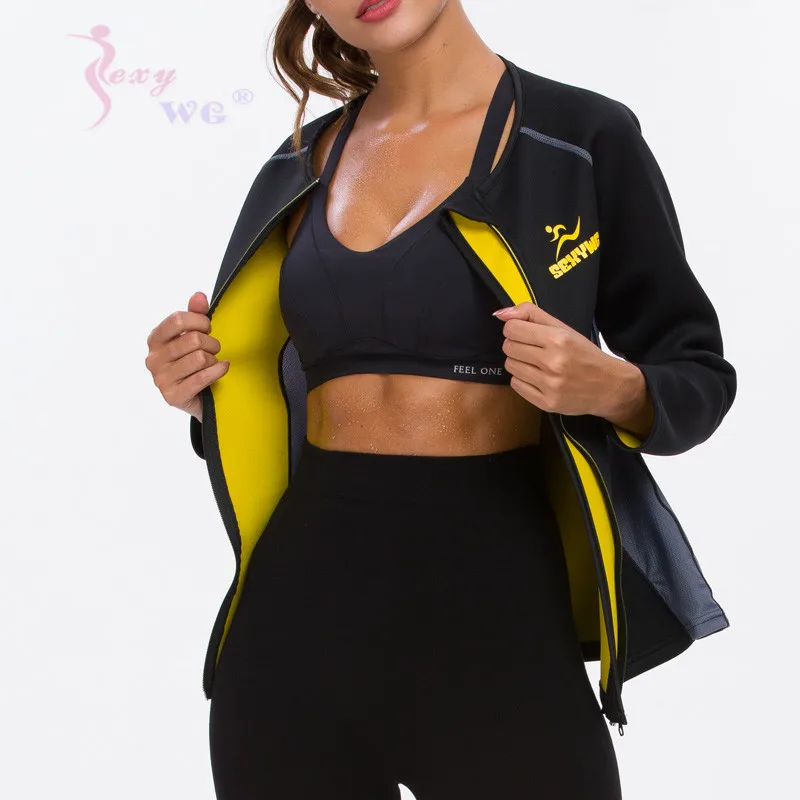 SEXYWG, спортивный топ, рубашки для йоги, для женщин, неопрен, сауна, Корректирующее белье, тонкая талия, для тренировок, на молнии, сохраняющая тепло, блузка, длинный рукав, Корректирующее белье