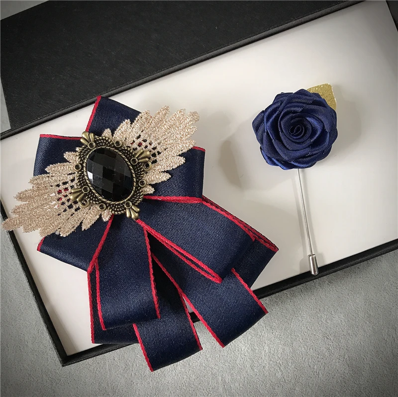 2pcs Bow Tie Set Для мужчин женщин ленты галстук-бабочка цветок брошь булавка Карманный квадратный набор жениха Свадебная рубашка кристалл галстук Стразы носовые платки с бантиком - Цвет: 2pcs Bow Tie Set