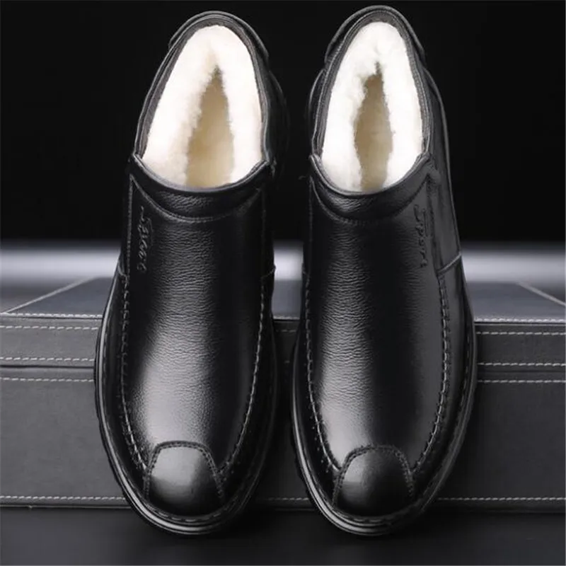 Winter Men's Cotton Shoes Cowhide Wool Boots Warm Shoes Flat Non-slip Soft Bottom Middle-aged Men Shoes Men Boots Snow Boots