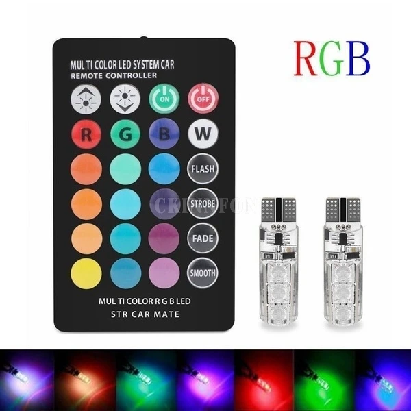 100 компл./лот 12V светодиодный T10 5050 SMD RGB светодиодный внутренний купол Клин светильник строб лампа с дистанционным Управление