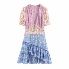 Винтажное женское платье в богемном стиле с цветочным принтом и оборками, vestidos de fiesta de noche, мини-платье - Цвет: floral