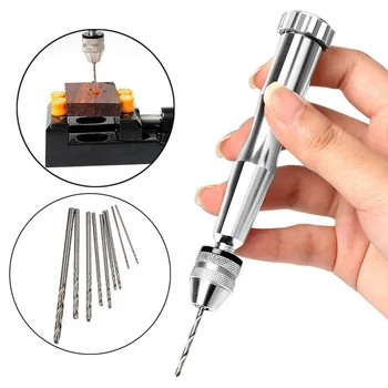 

0.2-2mm/0.3-3.4mm Aluminum Hand Drill With Keyless Chuck + 10pcs Twist Drill Bit Mini Jewelry Woodworking Drilling Rotary Tools