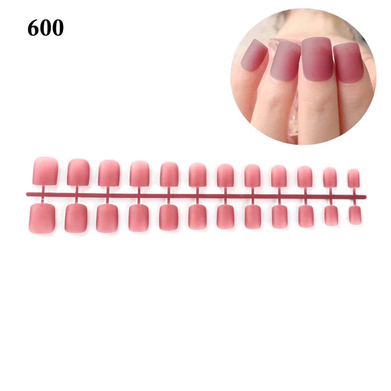 24 шт 20 видов стилей ABS розовый фиолетовый матовый квадратный накладной лак для ногтей сиреневые цветные матовые поддельные ногти полное искусство оформления ногтей аксессуары - Цвет: 600