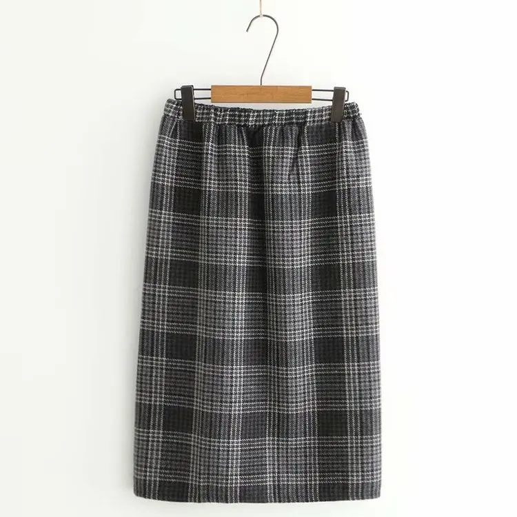 

Plaid Skirt Mid-length Autumn And Winter Sheath New Style Thick Pattern Loose-Fit High-waisted A- line Skirt Women's S22786