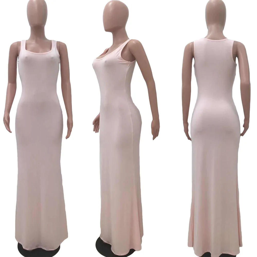 2020 Women Summer Long Maxi Dress Sexy Sleeveless O-Neck Sexy Bandage Party Night Club Casual Street Dresses Vestidos GL9200