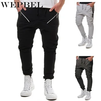 

WEPBEL Men Pants Male Brand Straight Trousers Workout Long Pants Cotton Jogger Tracksuit Zipper Patch Sweatpants