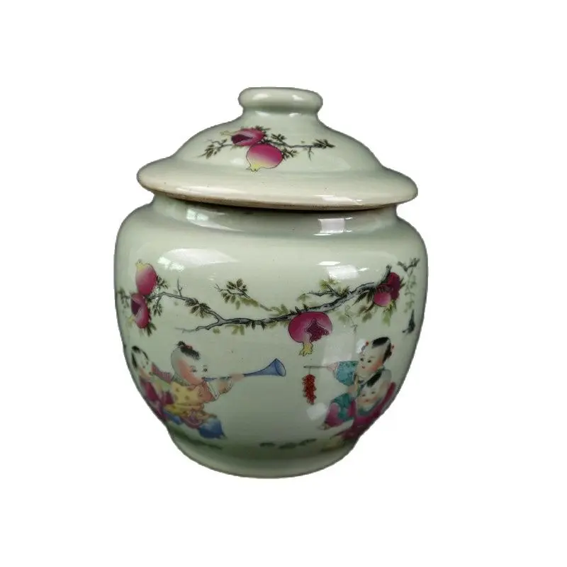 

China Old Porcelain Pink Baby Play Pattern Covered Pot