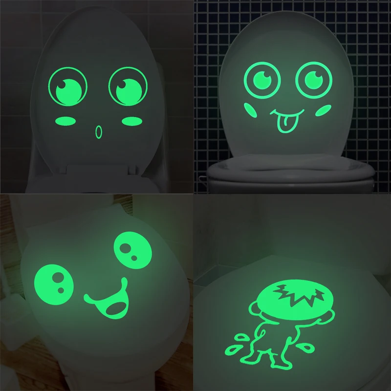 Luminous Switch Sticker Glow in the Dark Wall Stickers Cute Cartoon Smile Face Removable PVC light up at night Bathroom Decals | Дом и сад