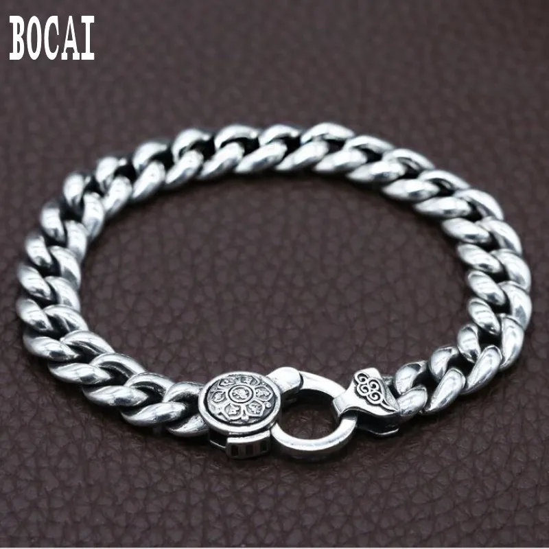 Новинка, S925 Стерлинговое серебро, ювелирные изделия, тайское серебро, мужской браслет, шесть слов, мантра, серебряный браслет для мужчин, модный мужской браслет