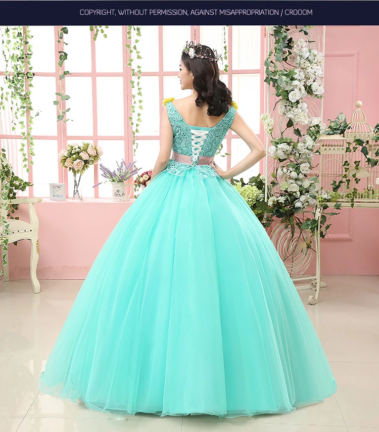 Romantic Quinceanera dresses New Appliques Flowers Ball Gown Scoop Neck Sleeveless Party Prom Formal Tulle Robe De Soiree