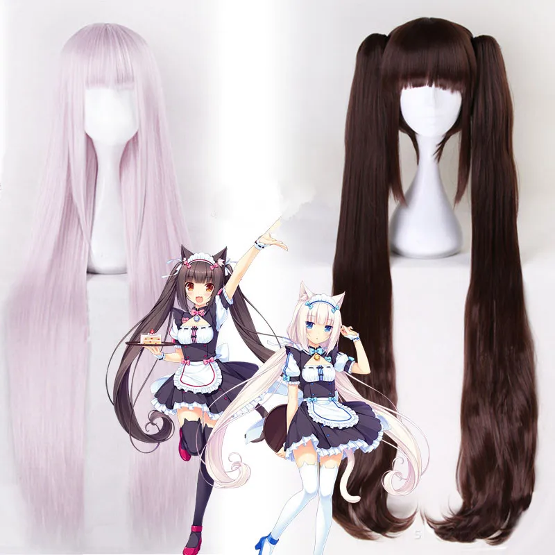 

Anime NEKOPARA Cosplay Wig Women Chocolate Vanilla 100cm Heat Resistant Synthetic Hair NEKOPARA Cosplay Hair +Wig Cap